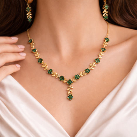 Gold Plated Necklace Set with Earrings