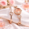 Rose Gold Crystal Analog Watch Set For Women